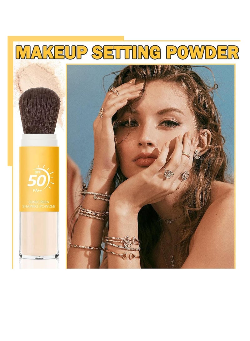 Mineral Sunscreen Powder SPF 50 PA++ Setting Powder Concealer Long Lasting Oil Control Sun Protection Brush Face Powder for All Skin Lightweight Matte Sunscreen Setting Powder with Brush