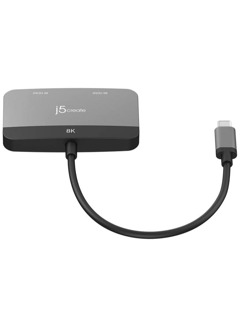 j5create JCA465 8K USB-C® to Dual HDMI™ Display Adapter, Space Gray/Black