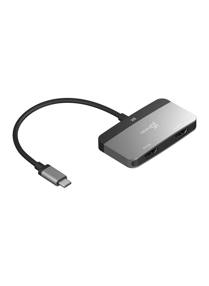 j5create JCA465 8K USB-C® to Dual HDMI™ Display Adapter, Space Gray/Black