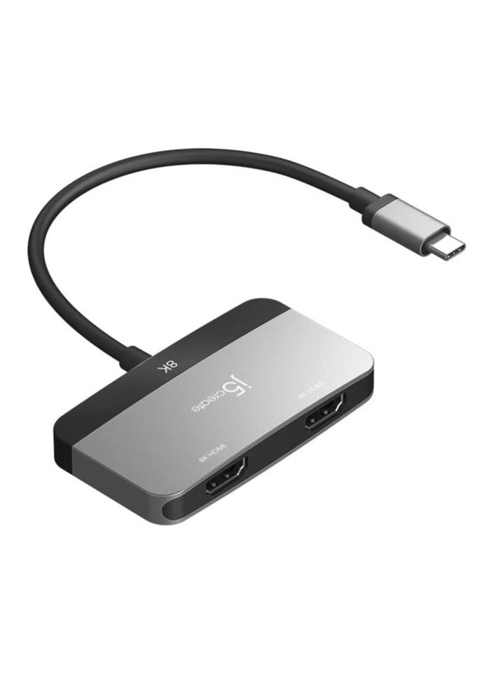 j5create JCA465 8K USB-C® to Dual HDMI™ Display Adapter, Space Gray/Black