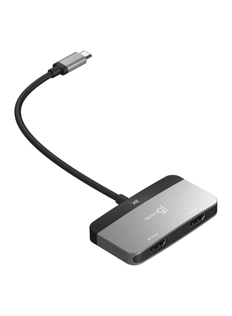 j5create JCA465 8K USB-C® to Dual HDMI™ Display Adapter, Space Gray/Black