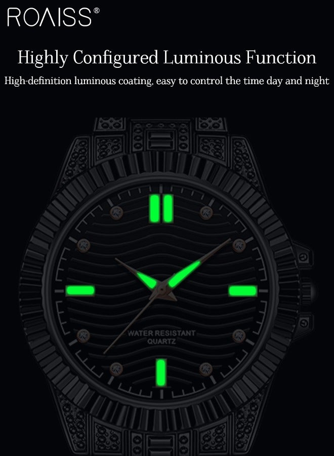 Stainless Steel Strap Couple Quartz Watch Set, Analog Display Round Dial, Waterproof Luminous Exquisite Fashion Wristwatch Suitable for Men Women, Black