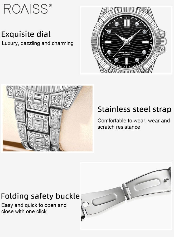 Stainless Steel Strap Couple Quartz Watch Set, Analog Display Round Dial, Waterproof Luminous Exquisite Fashion Wristwatch Suitable for Men Women, Black and Silver