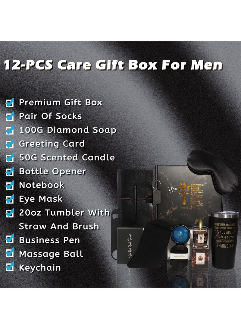Gift Baskets for Men - Birthday Gift Box Set Contains 12 Items Inspirational Gifts Relaxing Spa Treatment Packages for Men Friendship Friend Gifts for Men