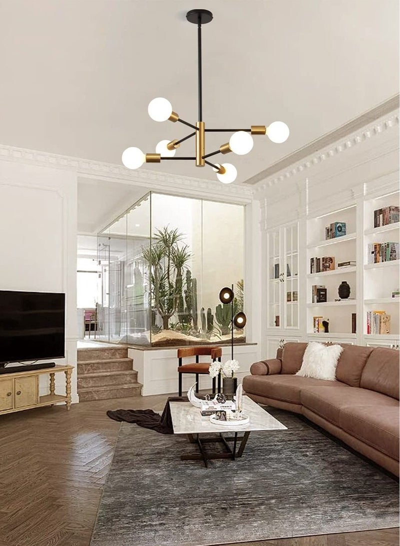 Modern Chandelier, Sputnik Chandelier, Ceiling Light Fixture, Dining Room Chandelier Over Table Height Adjustable, Black and Gold Mid Century Chandelier(Without Bulb)(6 Light)