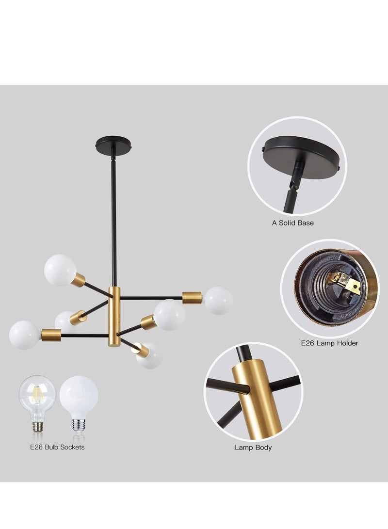 Modern Chandelier, Sputnik Chandelier, Ceiling Light Fixture, Dining Room Chandelier Over Table Height Adjustable, Black and Gold Mid Century Chandelier(Without Bulb)(6 Light)