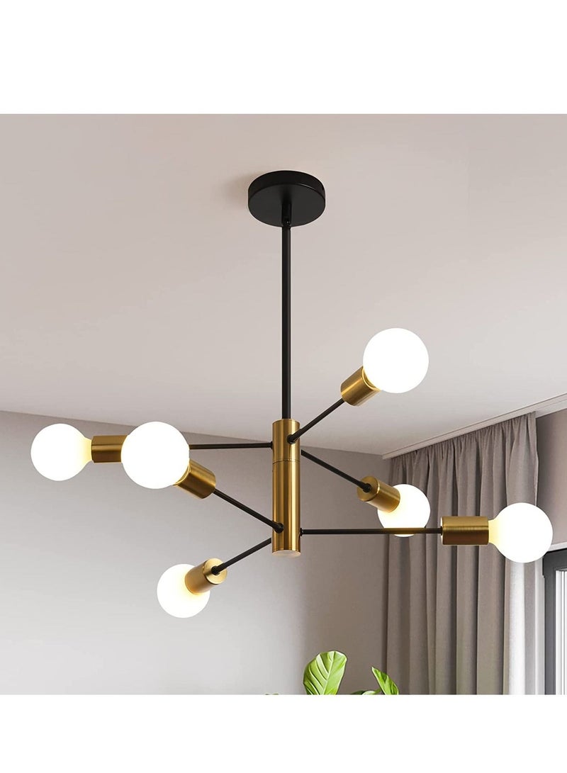 Modern Chandelier, Sputnik Chandelier, Ceiling Light Fixture, Dining Room Chandelier Over Table Height Adjustable, Black and Gold Mid Century Chandelier(Without Bulb)(6 Light)