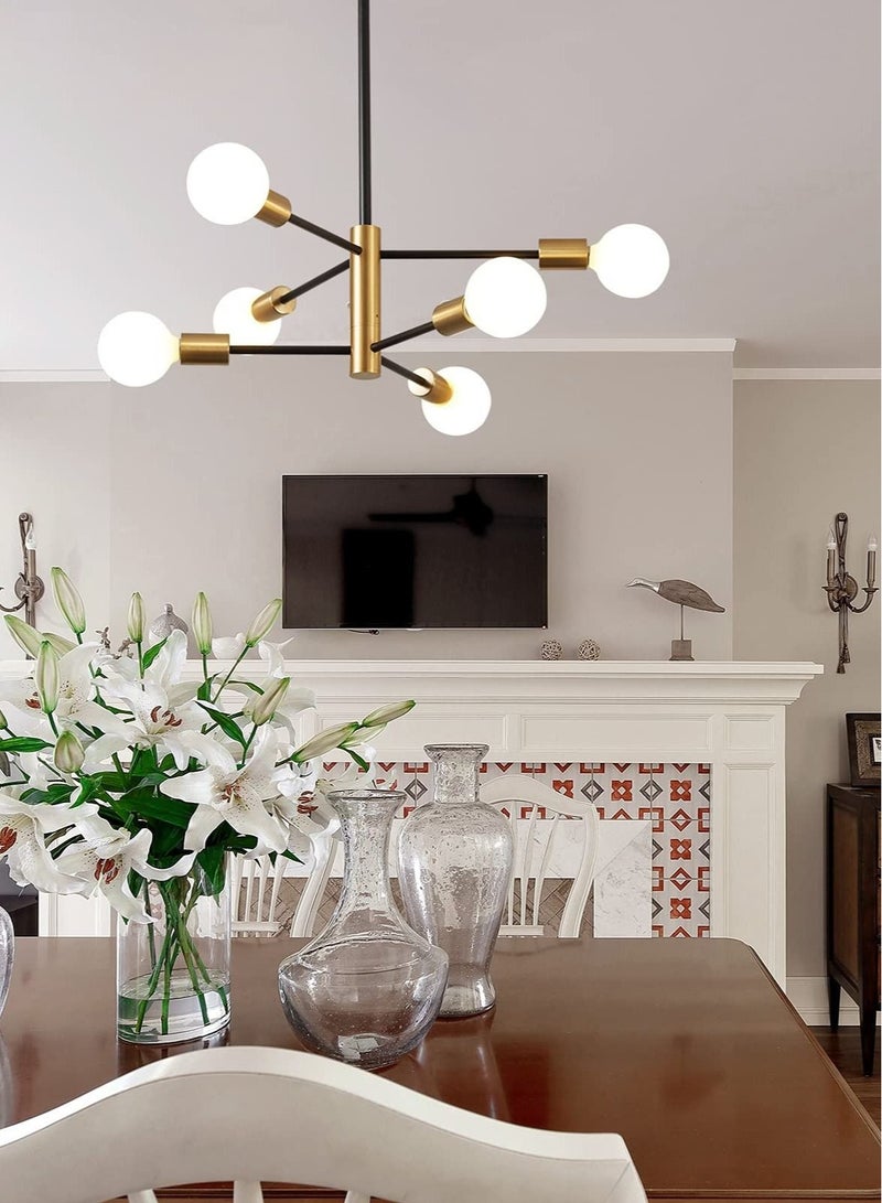 Modern Chandelier, Sputnik Chandelier, Ceiling Light Fixture, Dining Room Chandelier Over Table Height Adjustable, Black and Gold Mid Century Chandelier(Without Bulb)(6 Light)