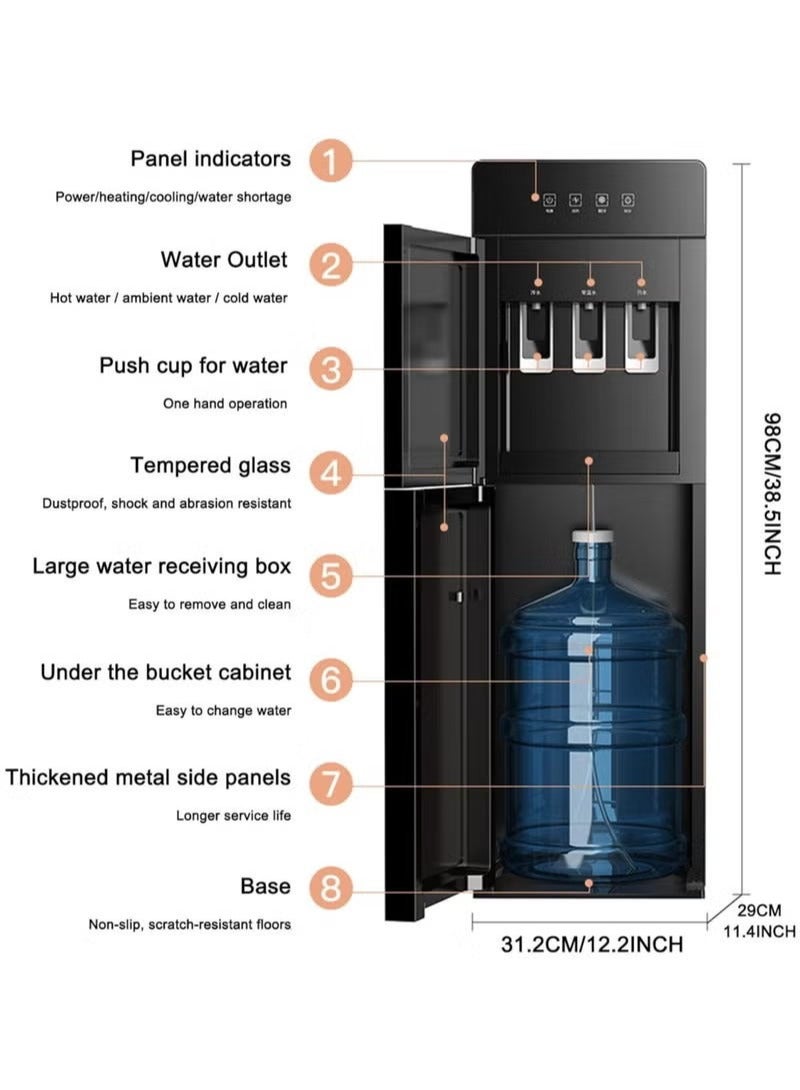 Hot & Cold Water Cooler for Home Office - Bottom Loading 5 Gallon Dispenser - Ideal 3 in 1 Water Cooler