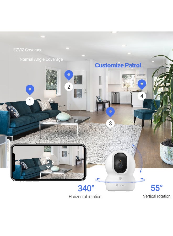 CP1 Pro 360 Degree Smart Security Camera (White) One-Touch Call / Up to 512GB SD Card Support / 1080P Full HD / Privacy Mode / Alexa Google Assistant / Motion Detection & Human Detection / 2-Way Audio / Night Vision