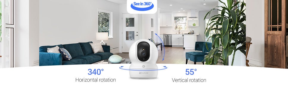 CP1 Pro 360 Degree Smart Security Camera (White) One-Touch Call / Up to 512GB SD Card Support / 1080P Full HD / Privacy Mode / Alexa Google Assistant / Motion Detection & Human Detection / 2-Way Audio / Night Vision