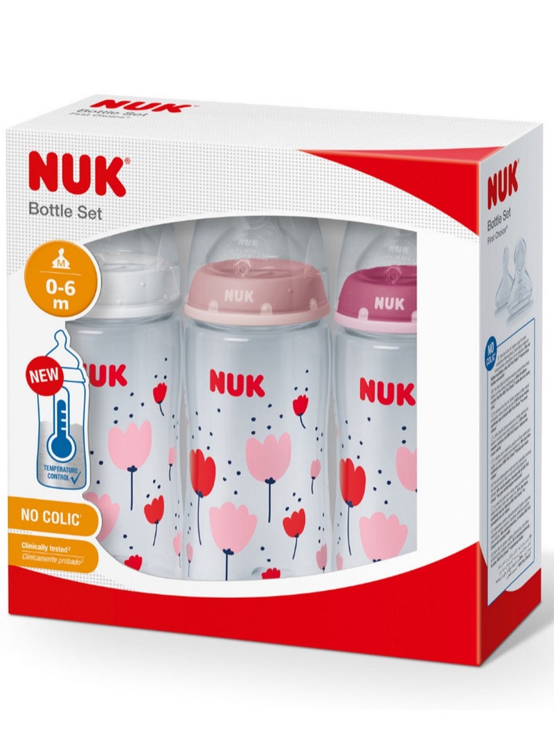 NUK First Choice+ Triple Set Temperature Bottles - Pink