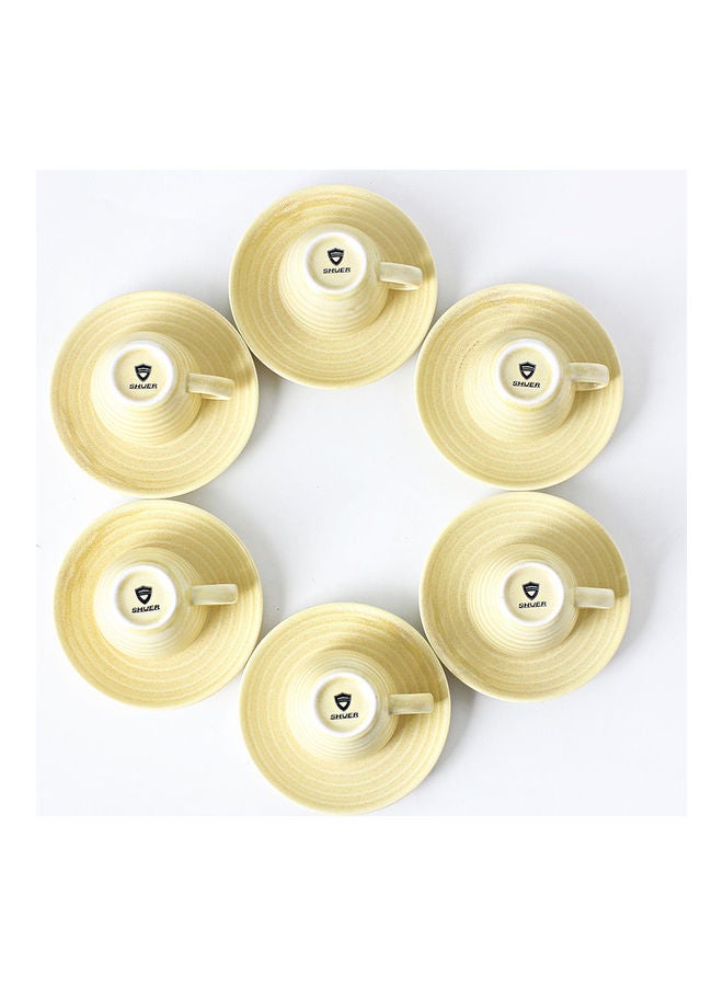12-Piece Kiln Variable Glaze Round Linear Ceramic Cup And Saucer Yellow 9x5.4x5.4cm