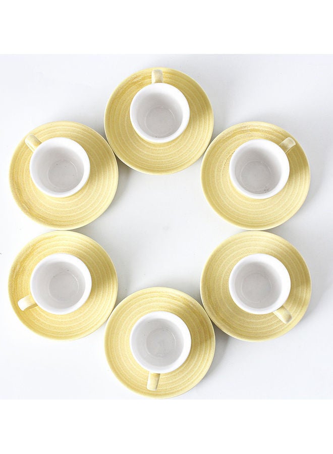 12-Piece Kiln Variable Glaze Round Linear Ceramic Cup And Saucer Yellow 9x5.4x5.4cm