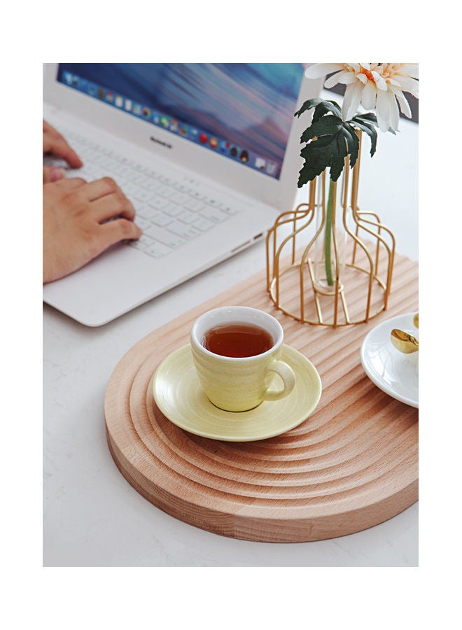 12-Piece Kiln Variable Glaze Round Linear Ceramic Cup And Saucer Yellow 9x5.4x5.4cm