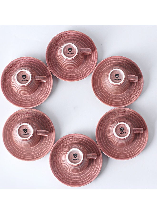 12-Piece Kiln Variable Glaze Round Linear Ceramic Cup And Saucer Pink 9x5.4x5.4cm