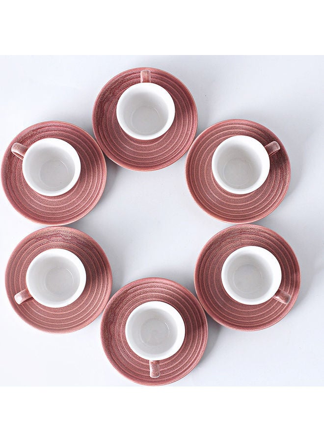 12-Piece Kiln Variable Glaze Round Linear Ceramic Cup And Saucer Pink 9x5.4x5.4cm