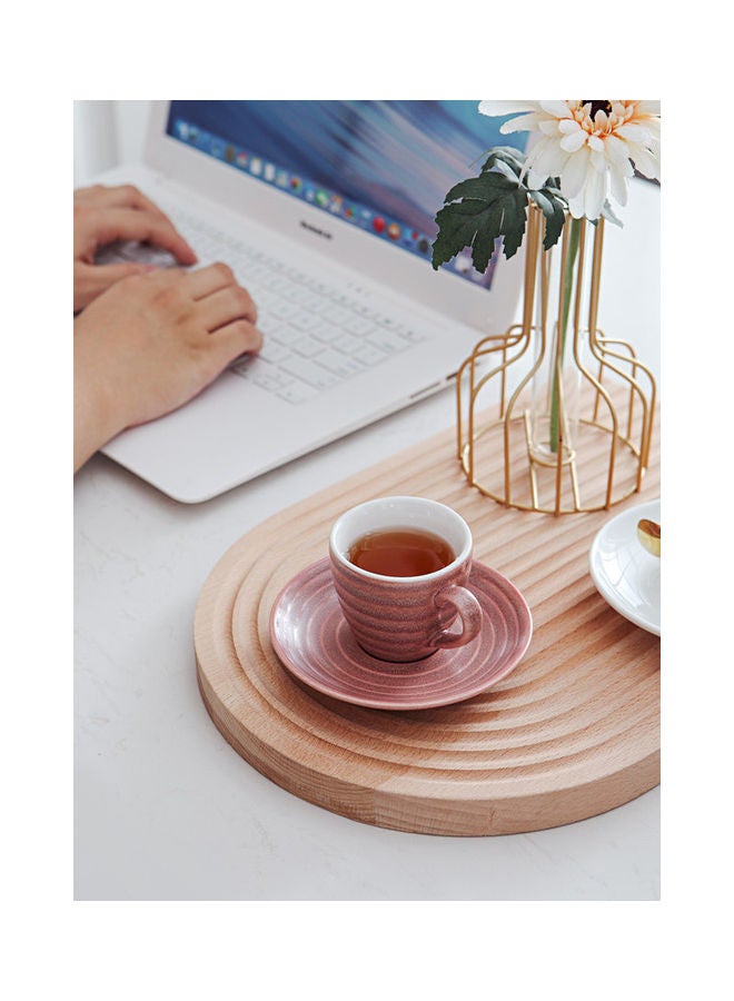 12-Piece Kiln Variable Glaze Round Linear Ceramic Cup And Saucer Pink 9x5.4x5.4cm