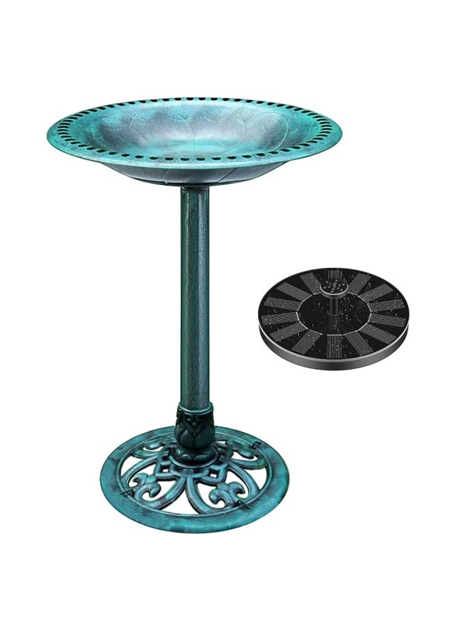 Vivohome  Polyresin Antique Outdoor Green Garden Bird Bath And Solar Powered Round Pond Fountain Combo Set