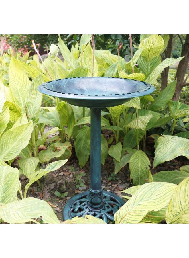 Vivohome  Polyresin Antique Outdoor Green Garden Bird Bath And Solar Powered Round Pond Fountain Combo Set