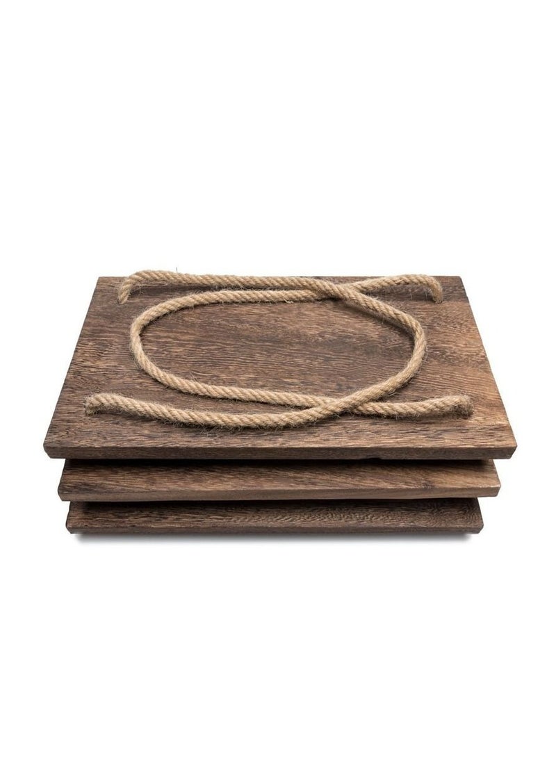 3 Tier Boho Style Wood Wall Shelf Hanging Floating Shelves Storage Organizer with Woven Rope