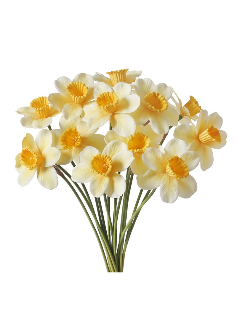 Fake flower, 12pcs Artificial Daffodils, Artificial Silk Daffodils Flowers, Fake Flowers Bouquet Silk Narcissus Flowers, for Spring Home Decor DIY Floral Arrangement Indoor Outdoor Wedding Decor