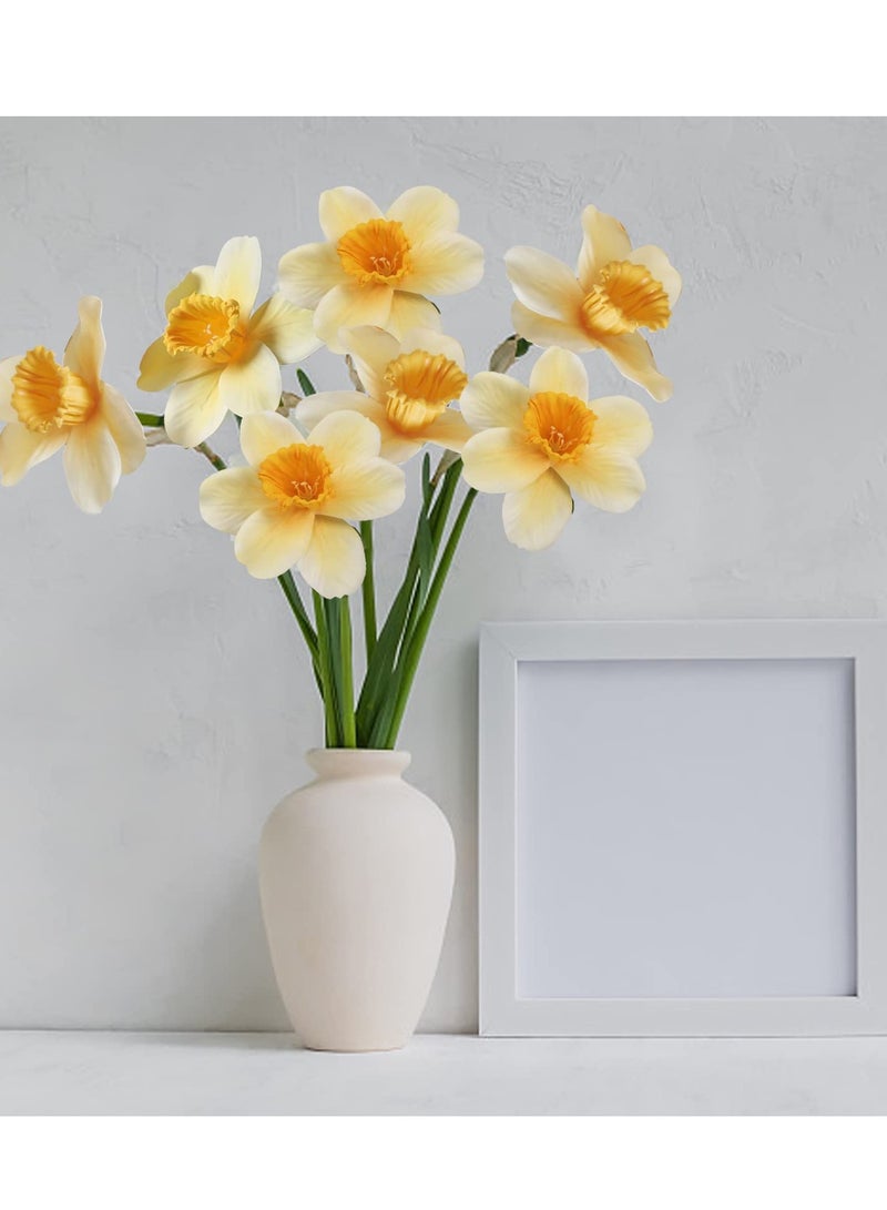 Fake flower, 12pcs Artificial Daffodils, Artificial Silk Daffodils Flowers, Fake Flowers Bouquet Silk Narcissus Flowers, for Spring Home Decor DIY Floral Arrangement Indoor Outdoor Wedding Decor