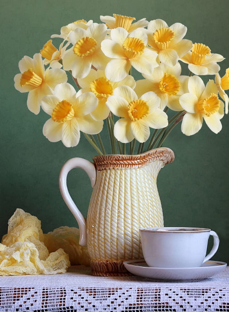 Fake flower, 12pcs Artificial Daffodils, Artificial Silk Daffodils Flowers, Fake Flowers Bouquet Silk Narcissus Flowers, for Spring Home Decor DIY Floral Arrangement Indoor Outdoor Wedding Decor