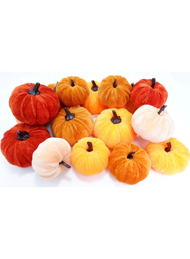 Pumpkin Decor for Home Decoration, 16 Velvet Foam Pumkins for Table Decorating Artificial Office Autumn Wedding Kitchen Room Bedroom Decorative Orange