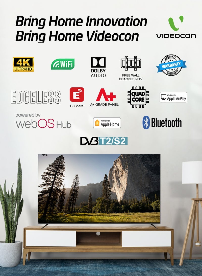 70 Inch Edgeless 4K UHD WebOs Smart TV A+ Grade Panel With Magic Remote, Bluetooth, Dolby Audio And Free Wall Mount-2024 Model E70ELWO1100 Black