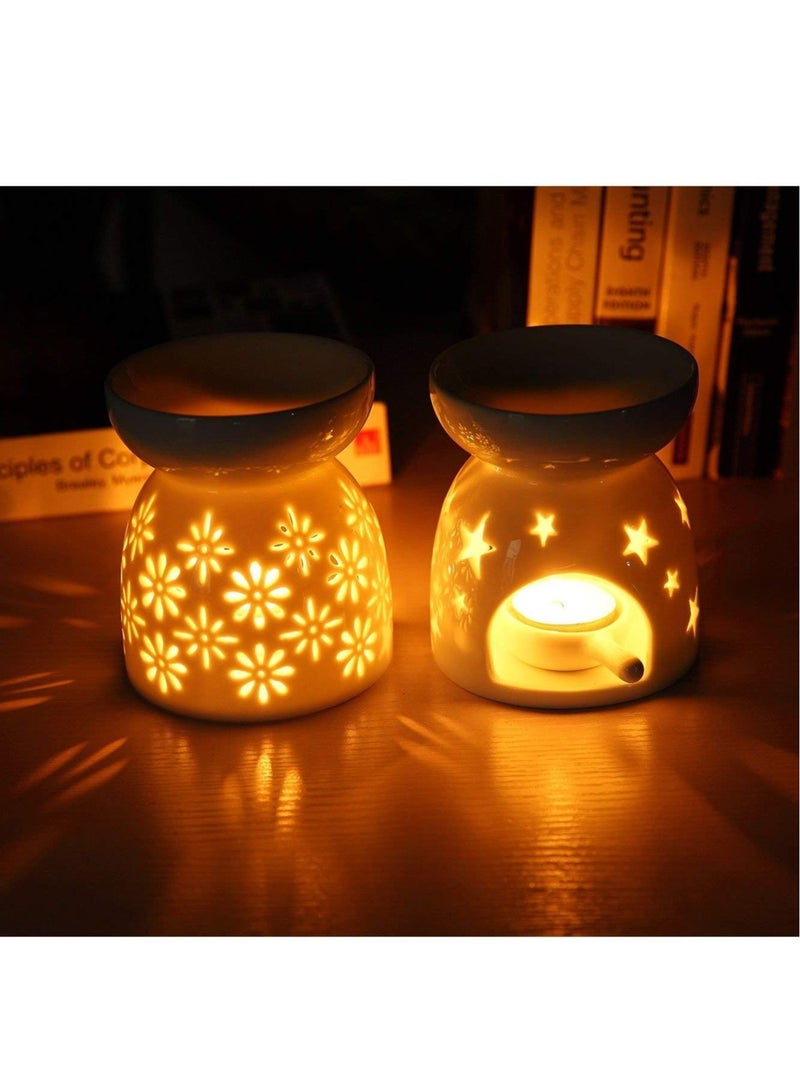 Set of 3 Ceramic Tealight Candle Holder, Essential Oil Burner Wax Melt Burners, Aromatherapy Aroma Diffuser Burner for Home Bedroom