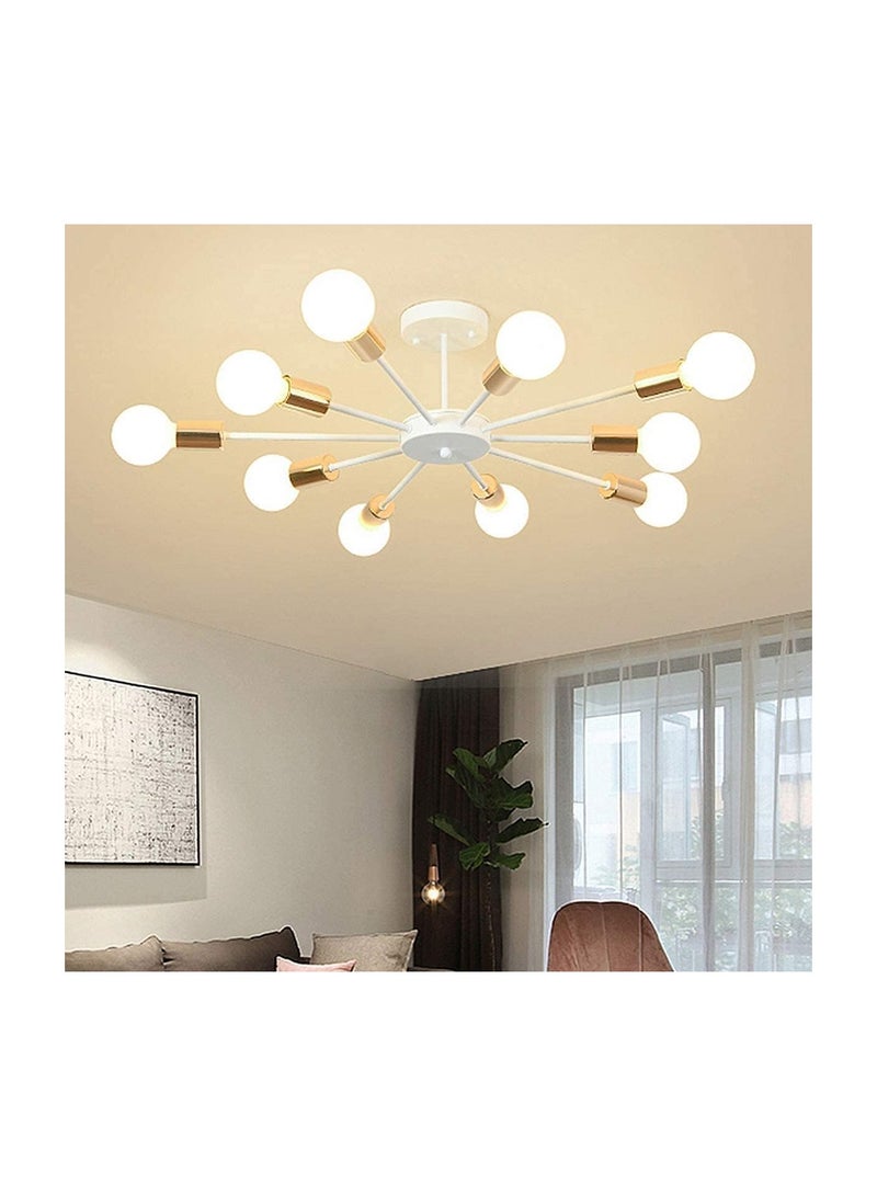 10 Light Sputnik Ceiling Light Adjustable White Metal Ceiling Light Modern Industrial Chandelier Semi Flush Mount Ceiling Light for Living Room Bedroom Bulbs not Included White 10 Light