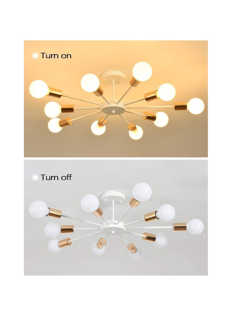 10 Light Sputnik Ceiling Light Adjustable White Metal Ceiling Light Modern Industrial Chandelier Semi Flush Mount Ceiling Light for Living Room Bedroom Bulbs not Included White 10 Light