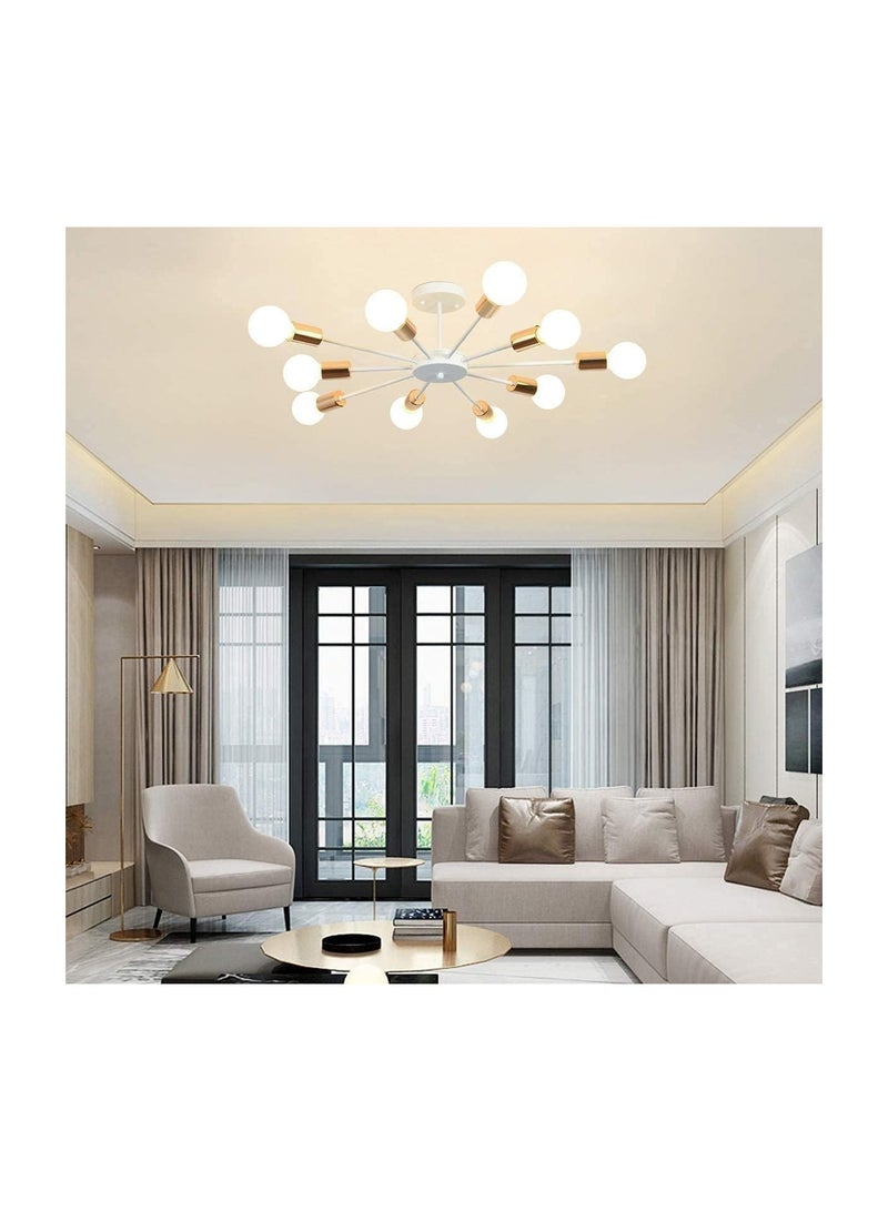 10 Light Sputnik Ceiling Light Adjustable White Metal Ceiling Light Modern Industrial Chandelier Semi Flush Mount Ceiling Light for Living Room Bedroom Bulbs not Included White 10 Light