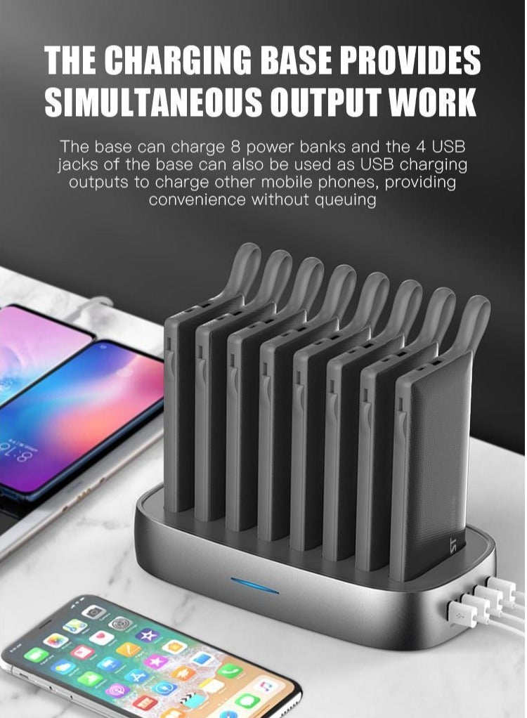 WST Powerbanks Charger Station 8in1 Portable Battery Pack Built In Cable Compatible with Lightning USB-C Micro USB Fast Charging Compact Slim 10000mah Compatible with iPhone Samsung iPad (Black)