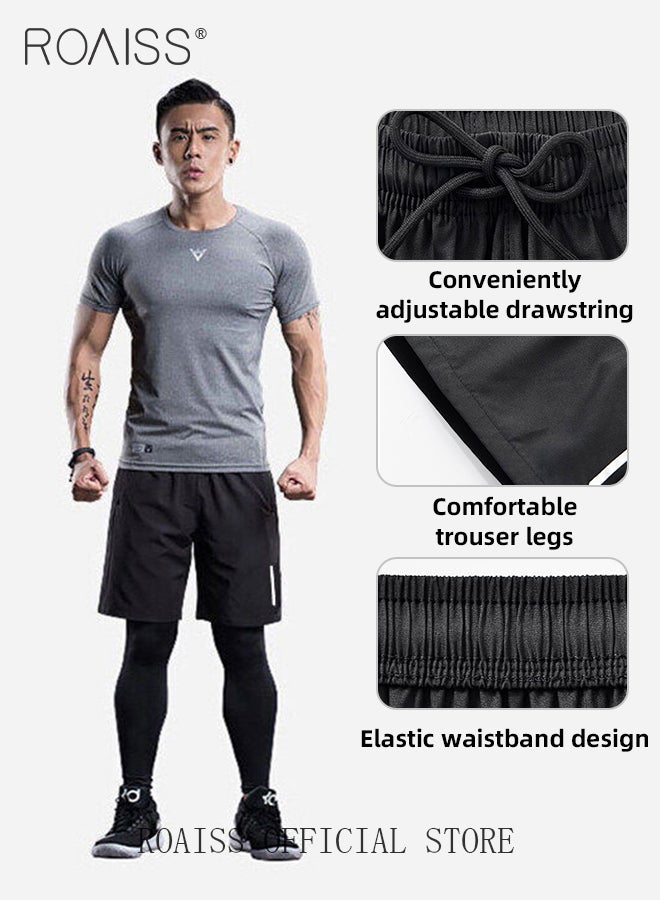 2 Piece Loose Fit Athletic Shorts Set for Men with Zipper Pockets Stylish Casual Quick Drying Running Shorts Fitness Beach Shorts Set Mens Comfy and Breathable Trunks