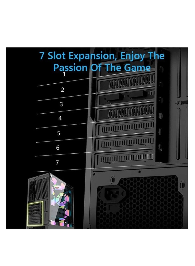 Galaxy ATX/M-ATX/ITX Gaming PC Desktop Computer Case with Side Tempered Glass Panels with 6 Fan Support Black