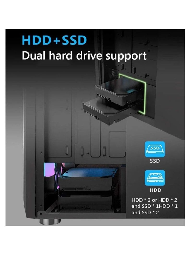 Galaxy ATX/M-ATX/ITX Gaming PC Desktop Computer Case with Side Tempered Glass Panels with 6 Fan Support Black