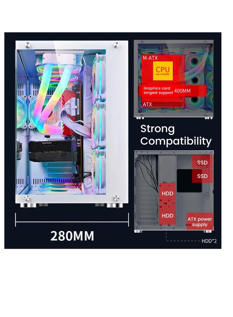 Bruce II 4 pcs 120MM ARGB Fans with Controller Tempered Glass E-ATX Mid Tower Computer PC Case White