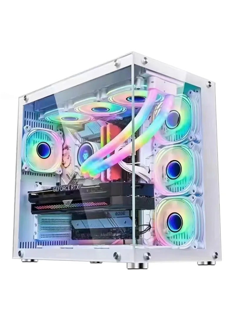 Bruce II 4 pcs 120MM ARGB Fans with Controller Tempered Glass E-ATX Mid Tower Computer PC Case White