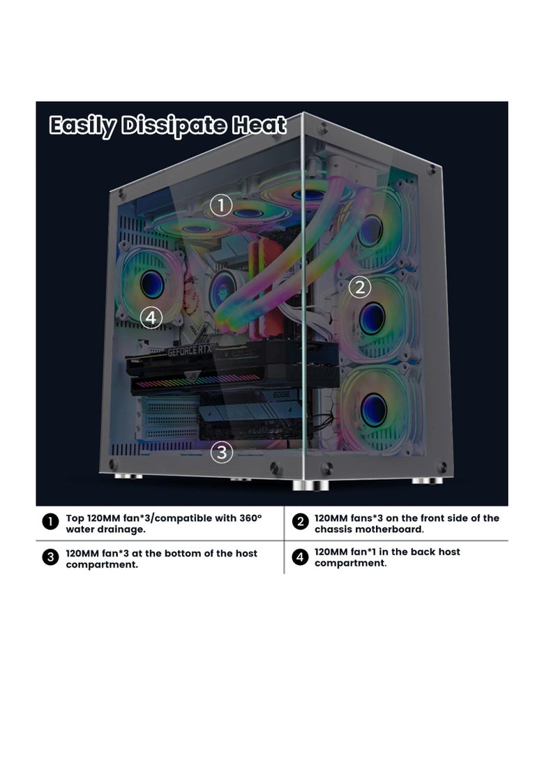 Bruce II 4 pcs 120MM ARGB Fans with Controller Tempered Glass E-ATX Mid Tower Computer PC Case White