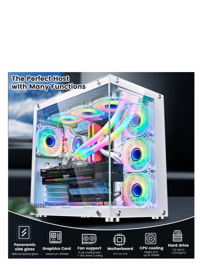 Bruce II 4 pcs 120MM ARGB Fans with Controller Tempered Glass E-ATX Mid Tower Computer PC Case White