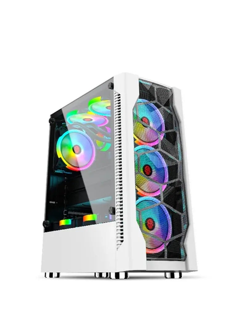 Meteor ATX/M-ATX Gaming PC Desktop Computer Case with Side Tempered Glass Panels with 8 Fan Support (Fans not included) White