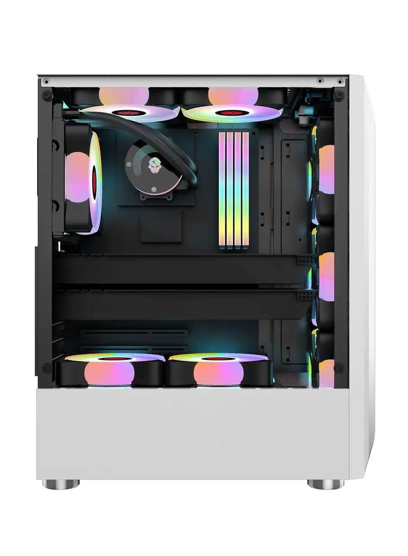 Galaxy ATX/M-ATX/ITX Gaming PC Desktop Computer Case with Side Tempered Glass Panels with 6 Fan Support White