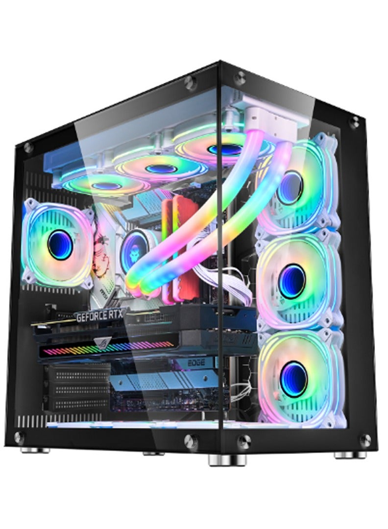 Bruce II 4 pcs 120MM ARGB Fans with Controller Tempered Glass E-ATX Mid Tower Computer PC Case Black