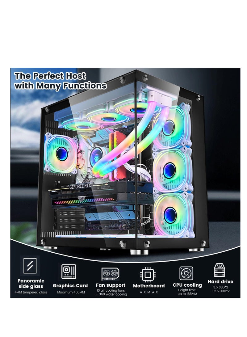 Bruce II 4 pcs 120MM ARGB Fans with Controller Tempered Glass E-ATX Mid Tower Computer PC Case Black