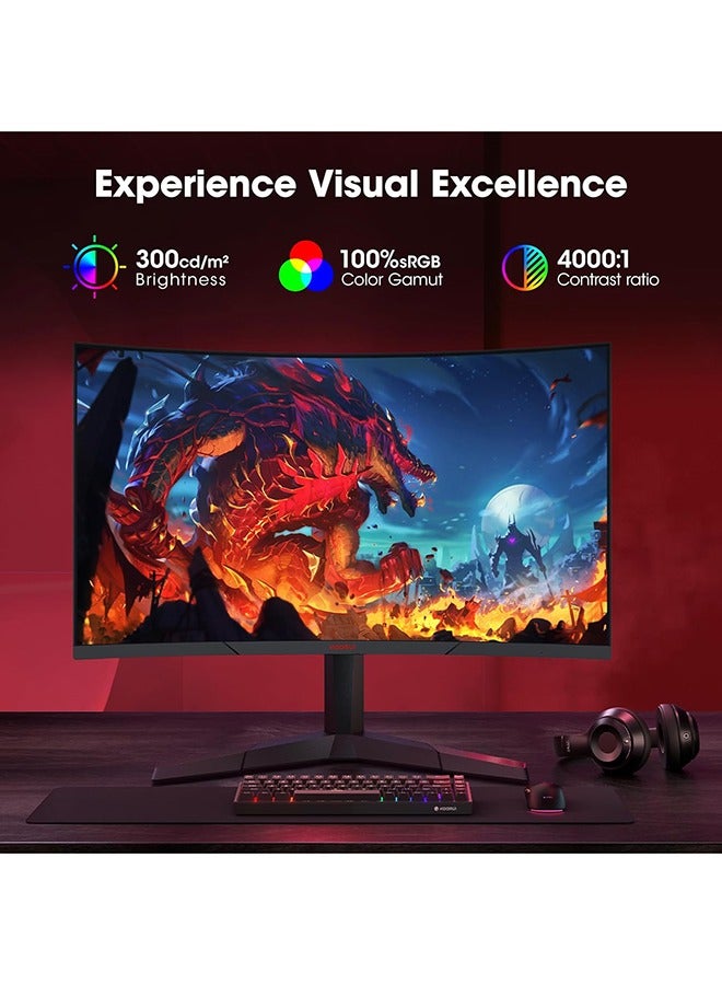 27-Inch Curved Gaming Monitor 1500R QHD 2560 x 1440,Up to 180Hz Refresh Rate, 1ms Response Time, sRGB 100% Color Gamut, DCI-P3 90%, 4000: 1 Static Contrast, 1.07 billion (8+FRC) Maximum Color, Audio Interface, Tilt Adjustable, DisplayPort and HDMI, VESA Compatible, Eye Protection, Crosshair, Timer, Free-sync, G-sync Compatible | 27E6QCA