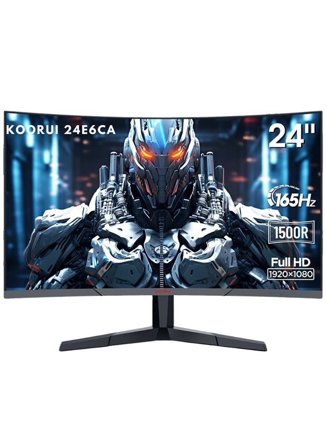 24-Inch Curved Gaming Monitor 1500R Full HD 1920 x 1080, 165Hz Refresh Rate, 1ms Response Time, sRGB 99% Color Gamut, 72% NTSC, 3000: 1 Static Contrast, Audio Interface, Tilt Adjustable, DisplayPort and HDMI, VESA Compatible, Eye Protection, Crosshair, Timer, Free-sync, G-sync Compatible | 24E6CA