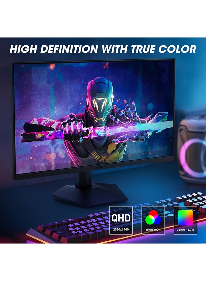 27-Inch QHD Gaming Monitor 2560 x 1440, 170Hz Refresh Rate, 1ms Response Time, sRGB 100% Color Gamut, DCI-P3 90%, 16.9 Screen Ratio, 16.7m Maximum Color, Audio Interface, Tilt Adjustable, DisplayPort and HDMI, VESA Compatible, Eye Protection, Crosshair, Timer, Free Sync Premium, G-sync Compatible | GN07