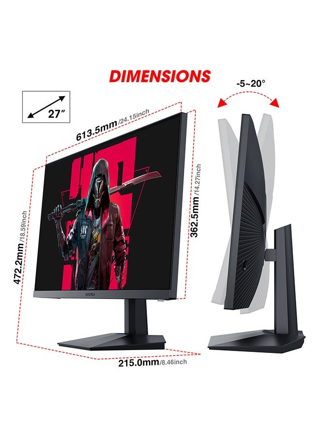 27-Inch QHD Gaming Monitor 2560 x 1440, 170Hz Refresh Rate, 1ms Response Time, sRGB 100% Color Gamut, DCI-P3 90%, 16.9 Screen Ratio, 16.7m Maximum Color, Audio Interface, Tilt Adjustable, DisplayPort and HDMI, VESA Compatible, Eye Protection, Crosshair, Timer, Free Sync Premium, G-sync Compatible | GN07